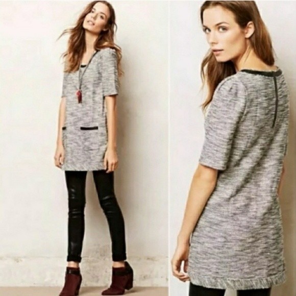 Anthropologie Postmark Beverly Tweed Knit Tunic Sweater Top Mini Dress Small - Picture 1 of 9